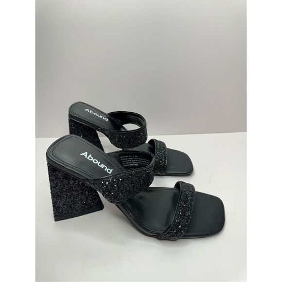 Abound Sandals Womens Size 5.5 Black Carina Glitter Slip On Open Square Toe Heel - Picture 2 of 7